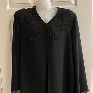 Black Chiffon Formal Evening Ensemble with Skirt, Beaded Blouse and Jacket